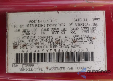 1998 Mitsubishi Eclipse Gs-T z USA, uszkodzony, nr VIN 4A3AK54F9WE008343